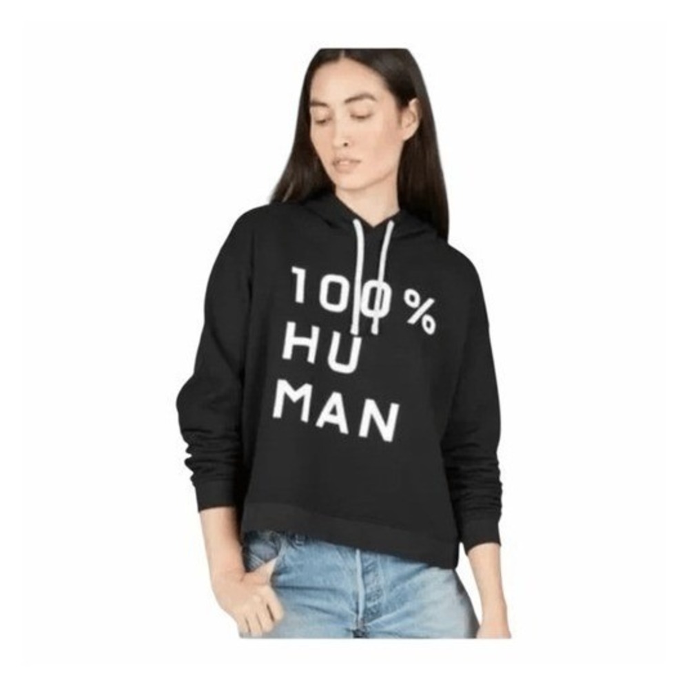 Everlane The 100% Human Typography French Terry Hoodie Sweatshirt Black White XX
